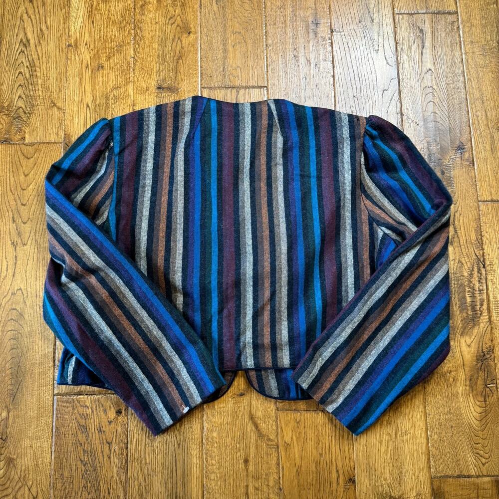 Vintage John’s Girl Striped Wool Blend Cropped Blazer Sz 14 Career Office Casual - Picture 6 of 7